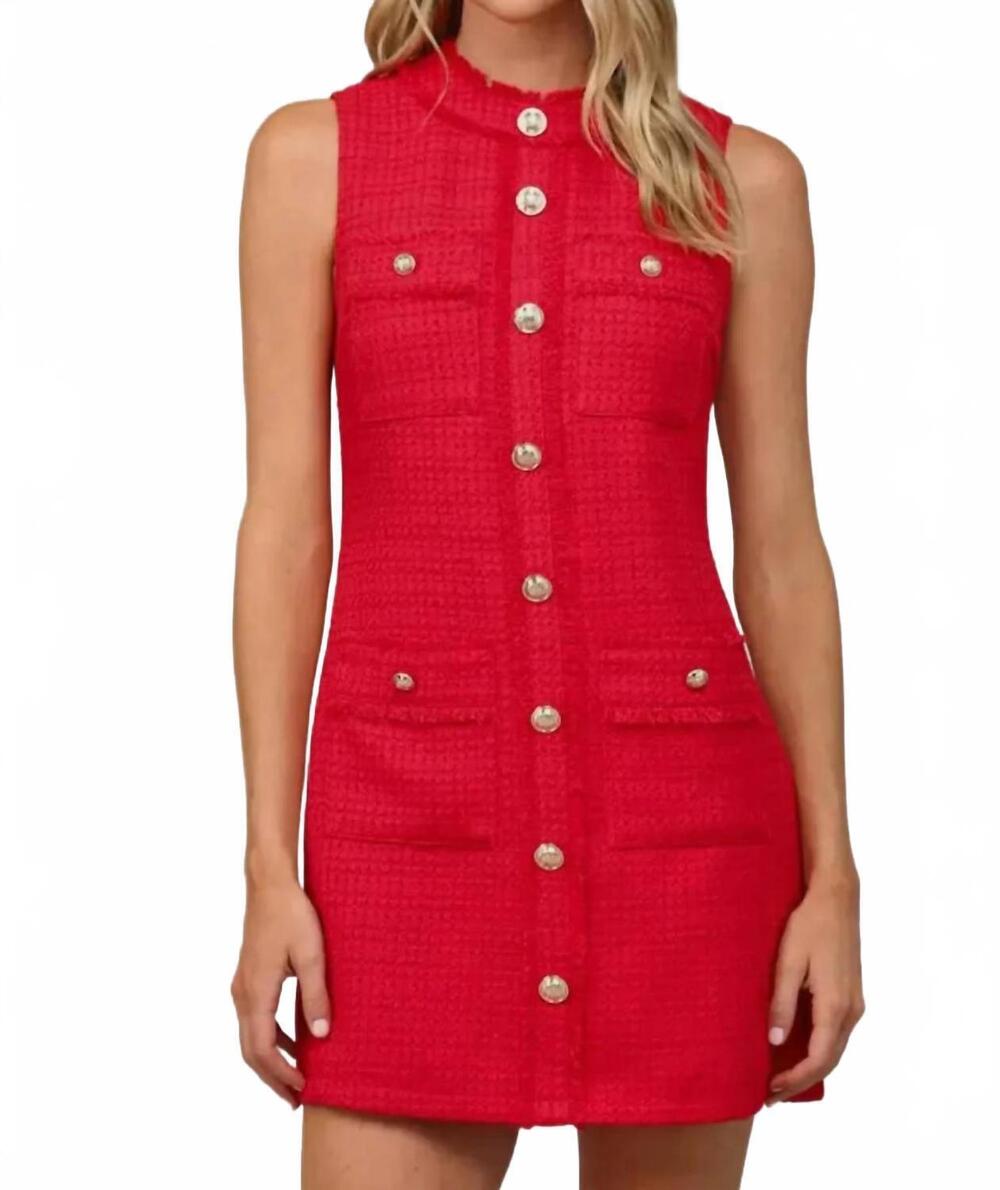 NEW FATE front patch tweed dress in red